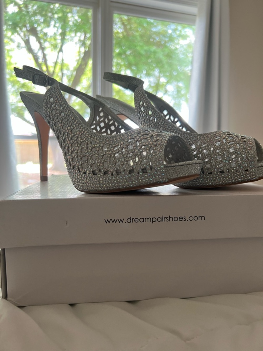 NWOT DREAM PAIRS Women's Heels Platform Dress Rhinestones Peep Toe Pumps size 11 - Picture 2 of 12